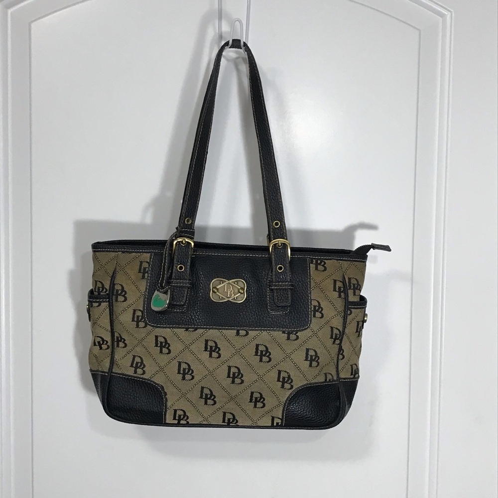 Dooney & Bourke Black and Tan Logo Tote with Matching Pouch